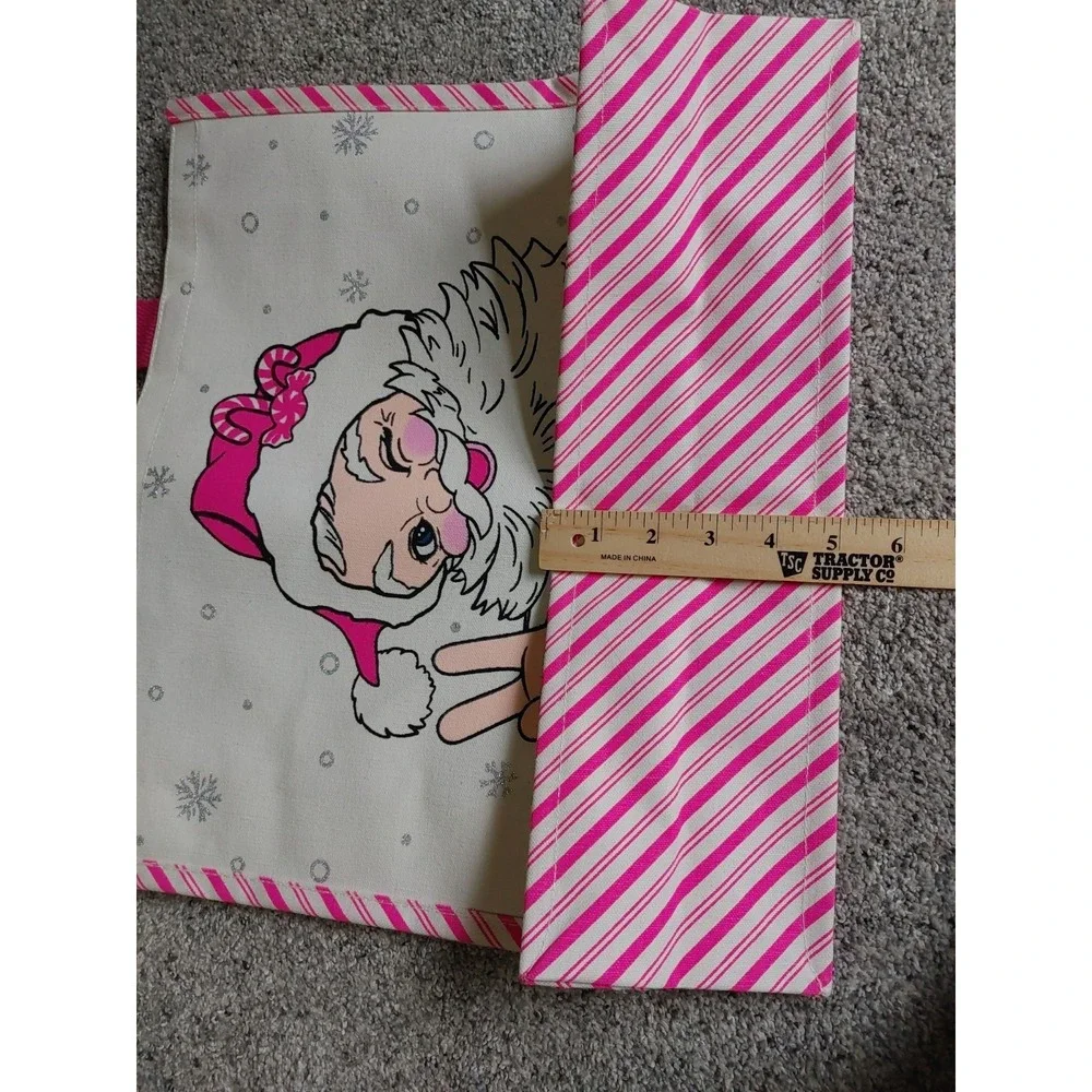 Pink Canvas Tote Gift Bag Winking Retro Santa Christmas Peace Candy Striped